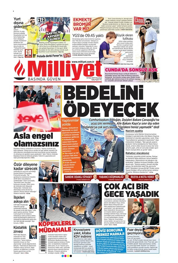 Gazete manşetleri Sözcü - Hürriyet - Habertürk 13 Mart 2017