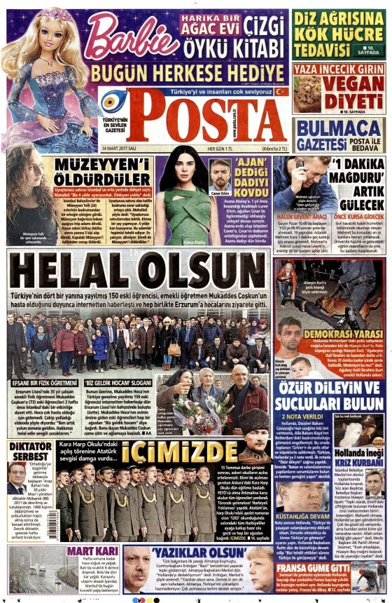 Gazete manşetleri Sözcü - Milliyet - Habertürk 14 Mart 2017