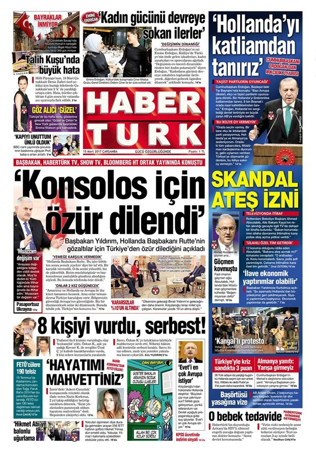 Gazete manşetleri Habertürk - Sözcü - Hürriyet 15 Mart 2017
