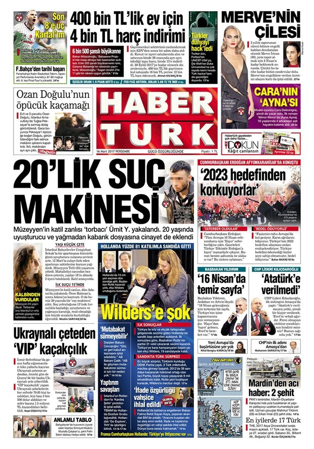 Gazete manşetleri Milliyet - Hürriyet - Vatan 16 Mart 2017