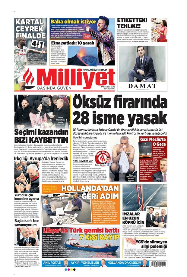 Gazete manşetleri Sözcü - Hürriyet - Habertürk 17 Mart 2017