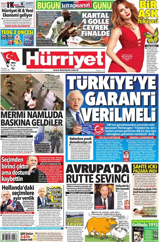 Gazete manşetleri Sözcü - Hürriyet - Habertürk 17 Mart 2017