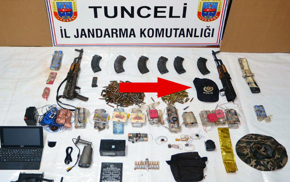 Tunceli'de PKK sığınağında polis kıyafeti ve güvenlik kamerası