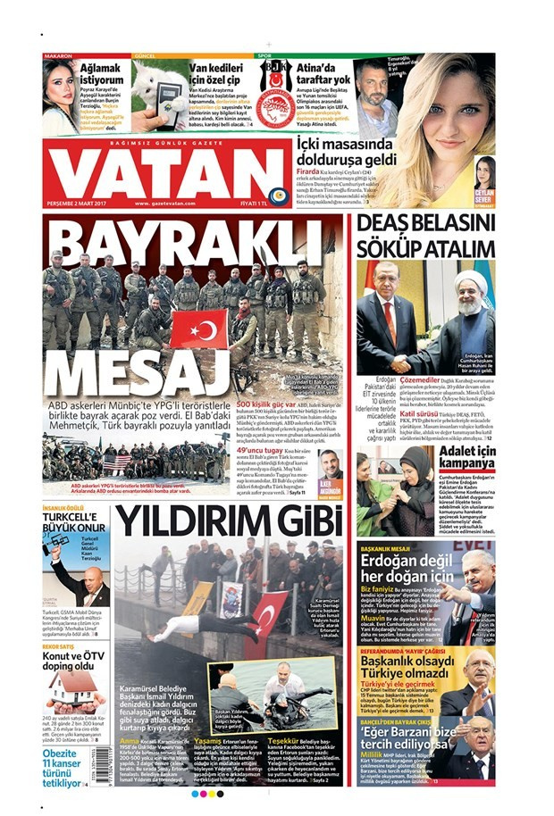 Gazete manşetleri Hürriyet - Sözcü - Vatan 2 Mart 2017