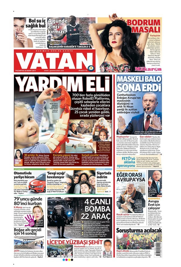 Gazete manşetleri Milliyet - Hürriyet - Habertürk 20 Mart 2017