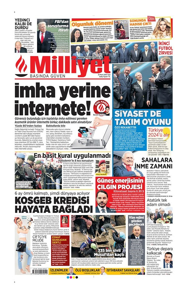 Gazete manşetleri Habertürk - Sözcü - Hürriyet 21 Mart 2017