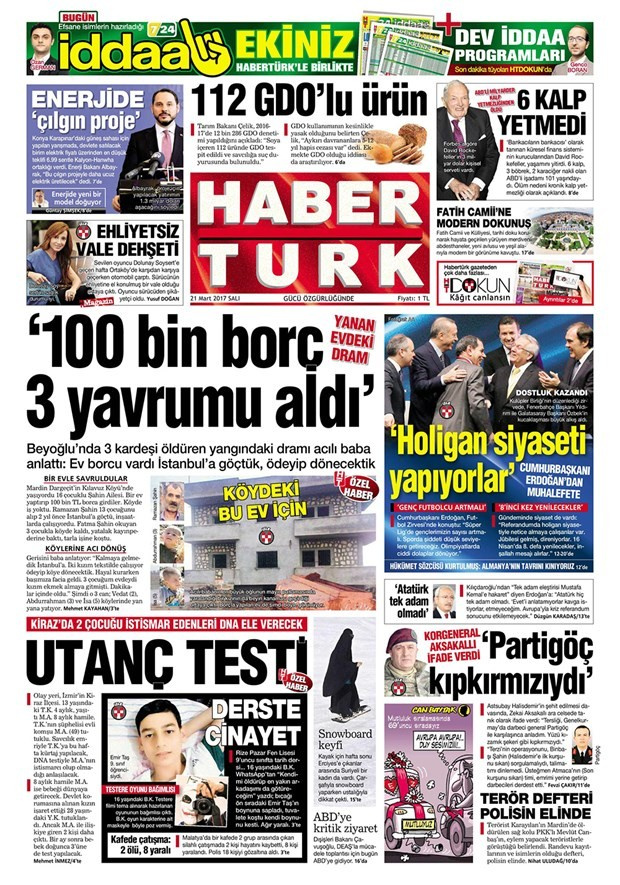 Gazete manşetleri Habertürk - Sözcü - Hürriyet 21 Mart 2017