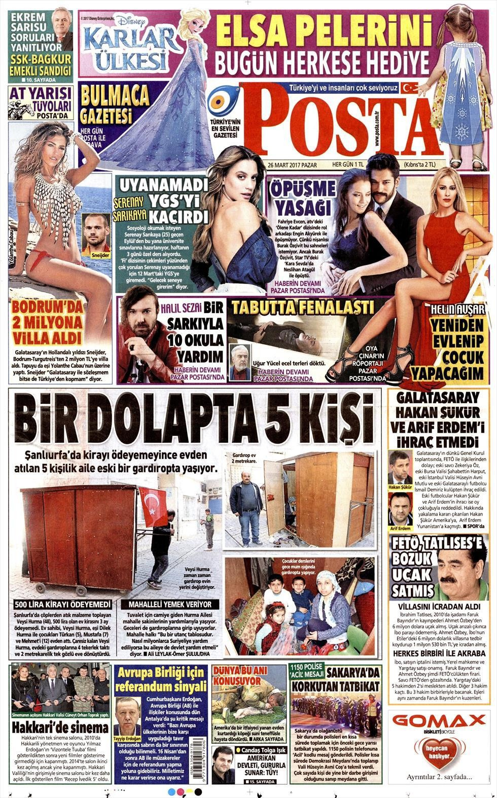 Gazete manşetleri Hürriyet - Sözcü - Milliyet 26 Mart 2017