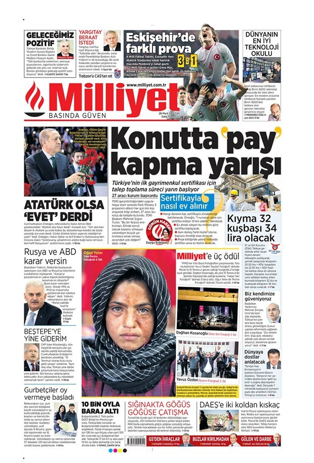 Gazete manşetleri Milliyet - Sözcü - Hürriyet 28 Mart 2017