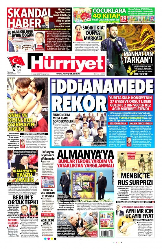 Gazete manşetleri Hürriyet - Sabah - Habertürk 4 Mart 2017