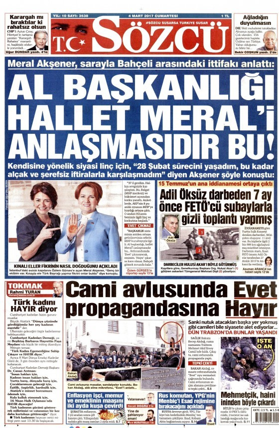 Gazete manşetleri Hürriyet - Sabah - Habertürk 4 Mart 2017