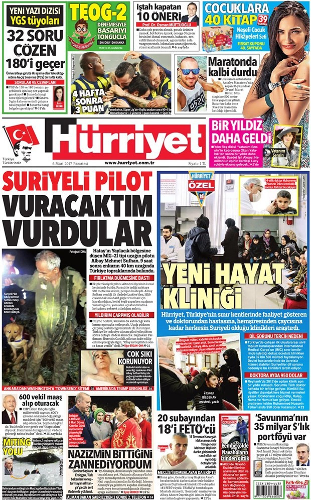 Gazete manşetleri Hürriyet - Habertürk - Sözcü 6 Mart 2017