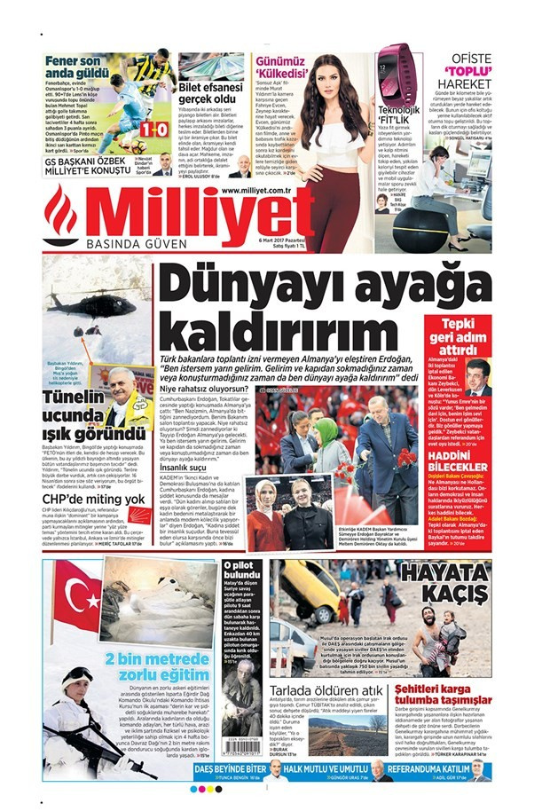 Gazete manşetleri Hürriyet - Habertürk - Sözcü 6 Mart 2017