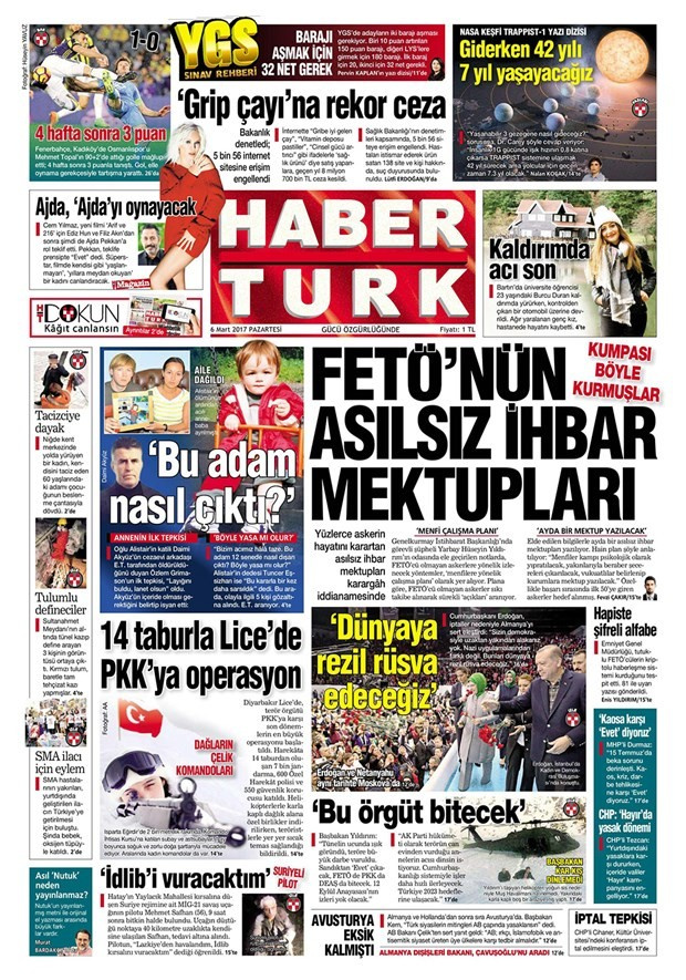 Gazete manşetleri Hürriyet - Habertürk - Sözcü 6 Mart 2017