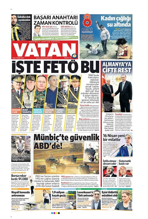 Gazete manşetleri Milliyet - Sözcü - Habertürk 7 Mart 2017