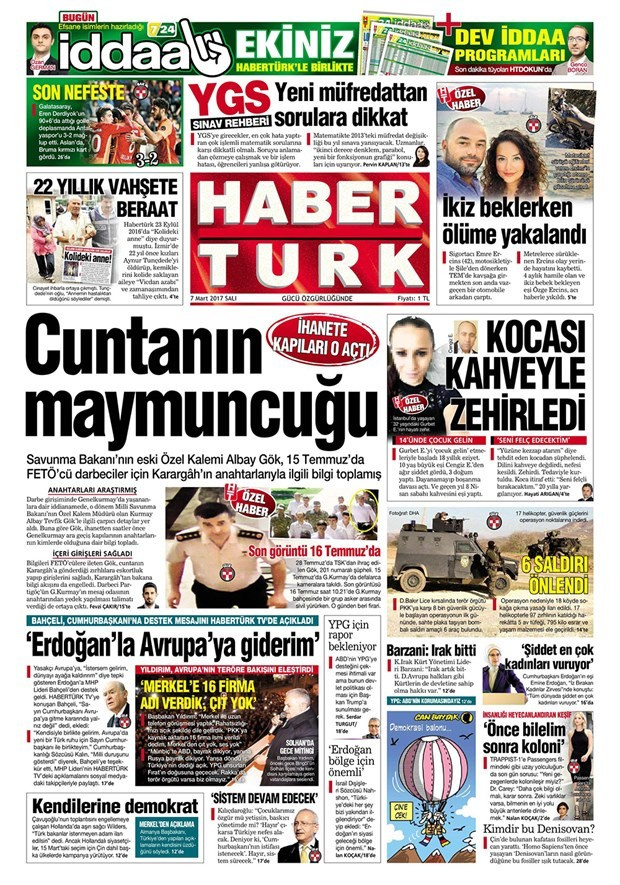 Gazete manşetleri Milliyet - Sözcü - Habertürk 7 Mart 2017