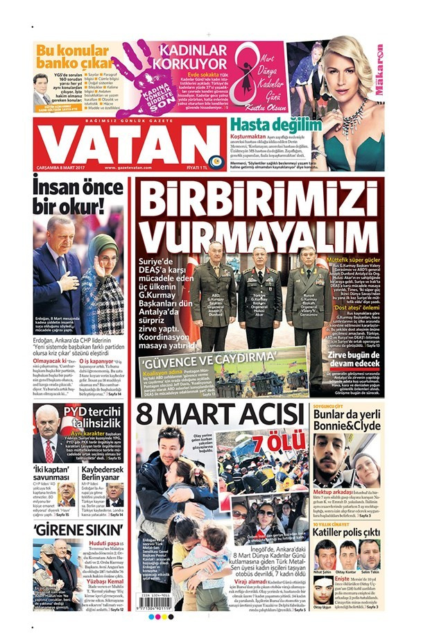 Gazete manşetleri Star - Vatan - Habertürk 8 Mart 2017