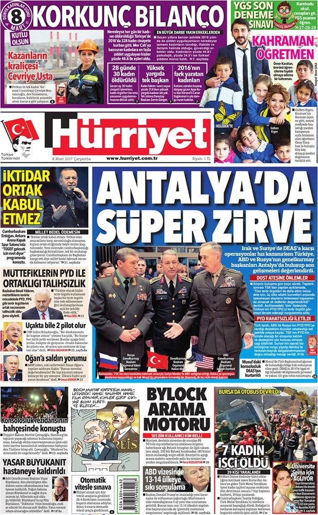 Gazete manşetleri Star - Vatan - Habertürk 8 Mart 2017