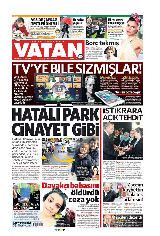 Gazete manşetleri Sözcü - Hürriyet - Milliyet 9 Mart 2017