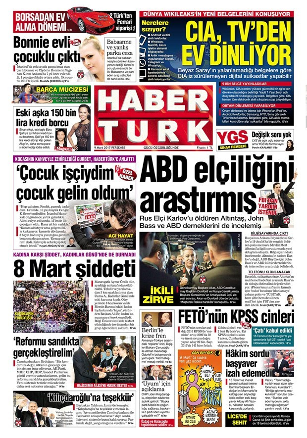 Gazete manşetleri Sözcü - Hürriyet - Milliyet 9 Mart 2017