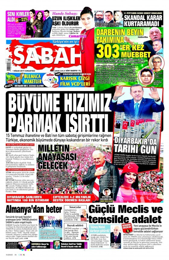 Gazete manşetleri Milliyet - Hürriyet - Sözcü 1 Nisan 2017