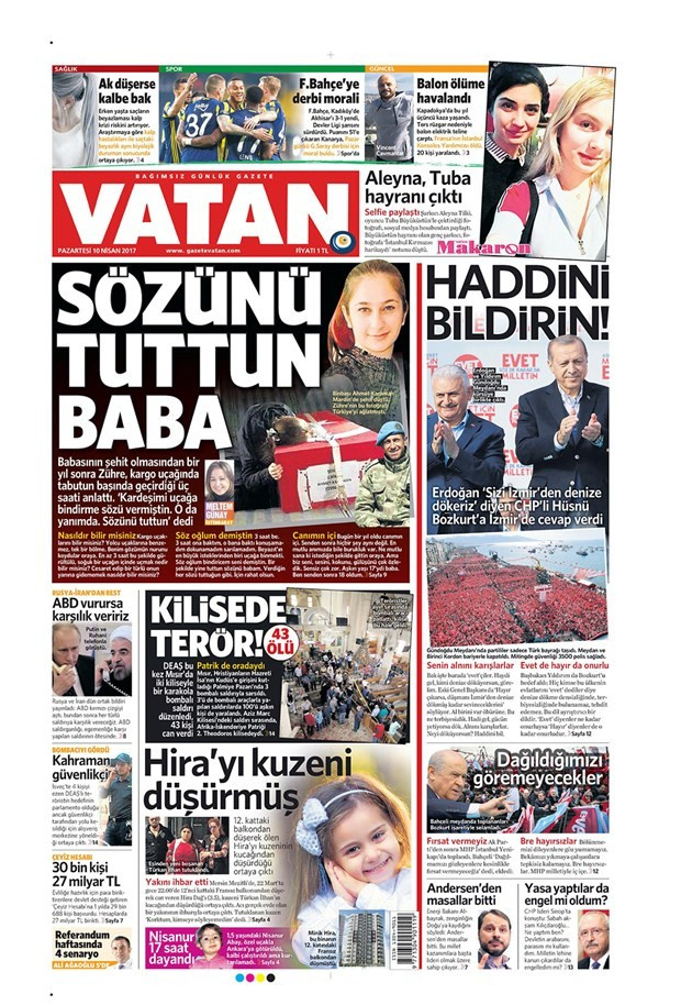 Gazete manşetleri Milliyet - Hürriyet - Sözcü 10 Nisan 2017