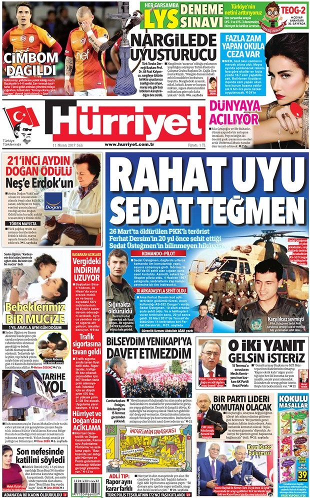 Gazete manşetleri Sözcü - Hürriyet - Sabah 11 Nisan 2017