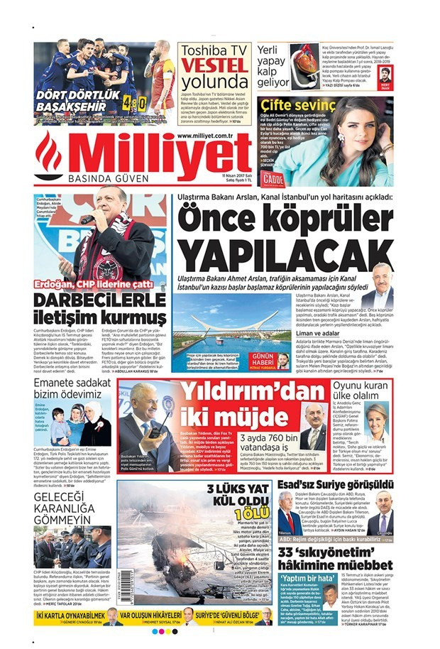 Gazete manşetleri Sözcü - Hürriyet - Sabah 11 Nisan 2017