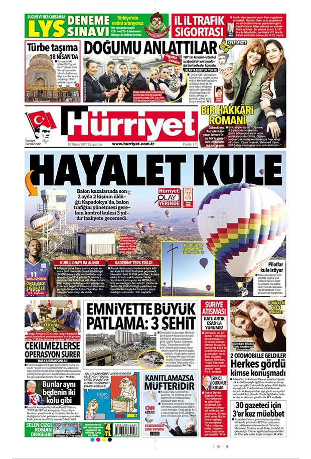 Gazete manşetleri Milliyet - Hürriyet - Sözcü 12 Nisan 2017