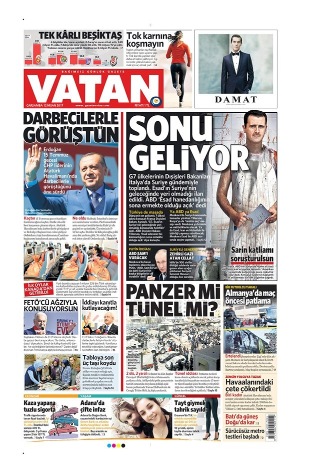 Gazete manşetleri Milliyet - Hürriyet - Sözcü 12 Nisan 2017