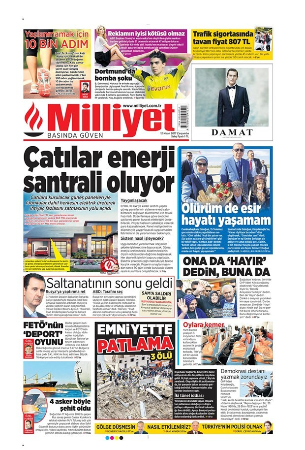 Gazete manşetleri Milliyet - Hürriyet - Sözcü 12 Nisan 2017