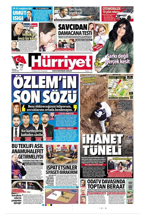 Gazete manşetleri Hürriyet - Habertürk - Sözcü 13 Nisan 2017