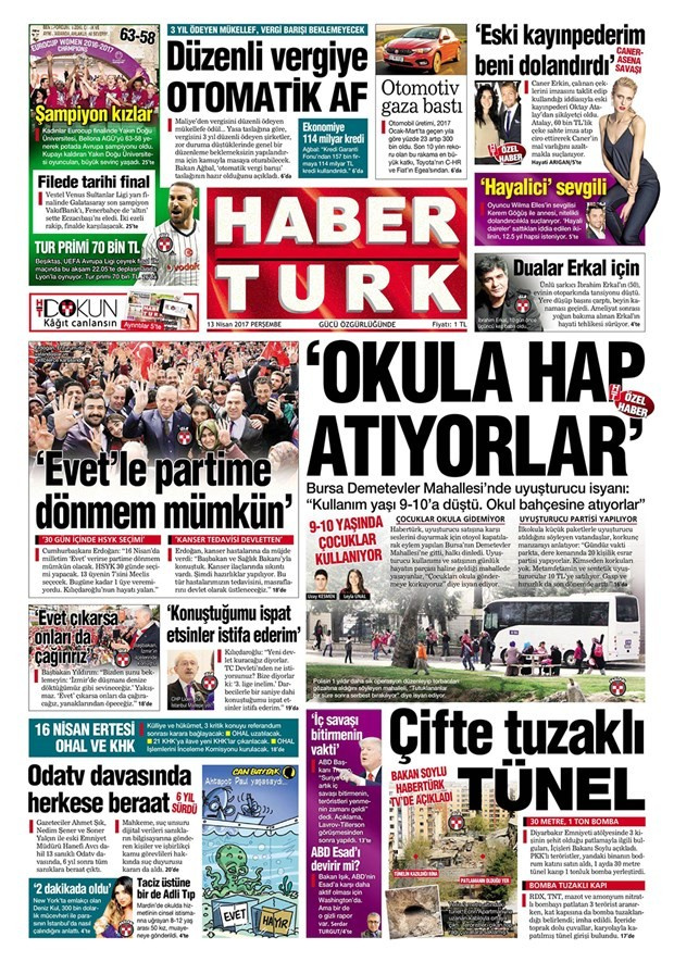 Gazete manşetleri Hürriyet - Habertürk - Sözcü 13 Nisan 2017