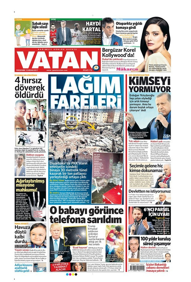 Gazete manşetleri Hürriyet - Habertürk - Sözcü 13 Nisan 2017