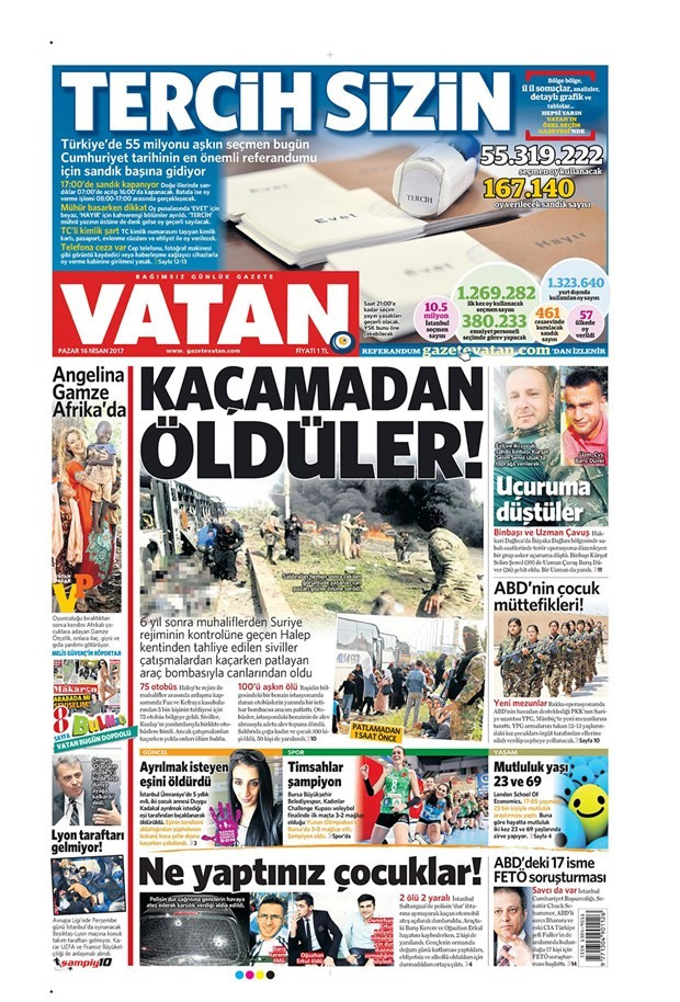 Gazete manşetleri Sözcü - Hürriyet - Milliyet 16 Nisan 2017