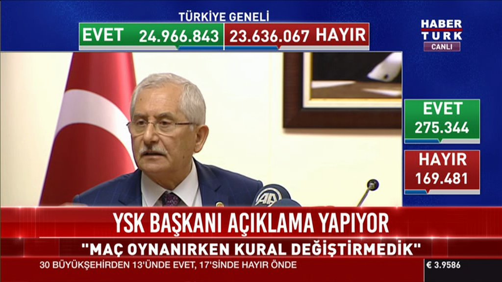 YSK Başkanı: Maç oynanırken kural değiştirmedik