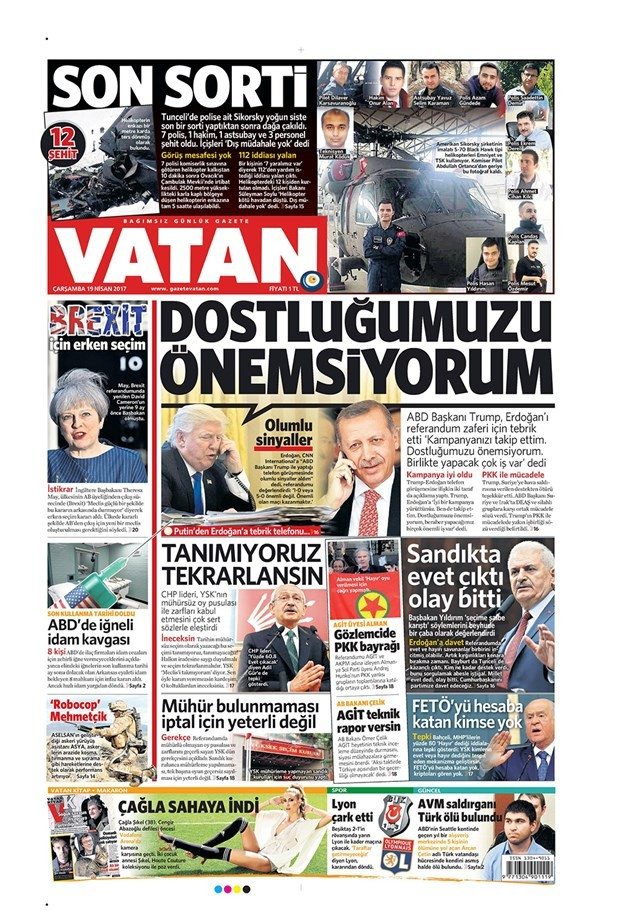 Gazete manşetleri Hürriyet - Sözcü - Milliyet 19 Nisan 2017