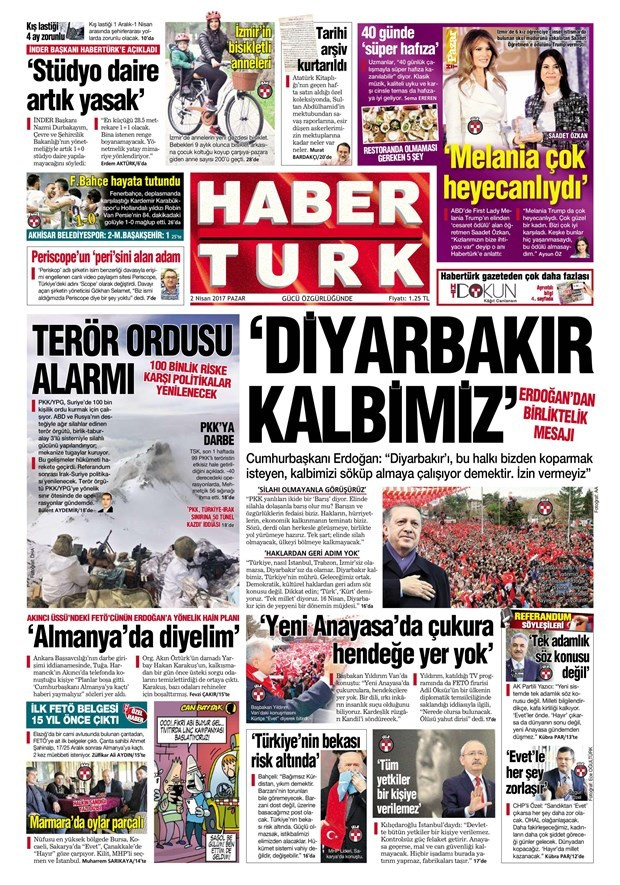 Gazete manşetleri Milliyet - Hürriyet - Sözcü 2 Nisan 2017