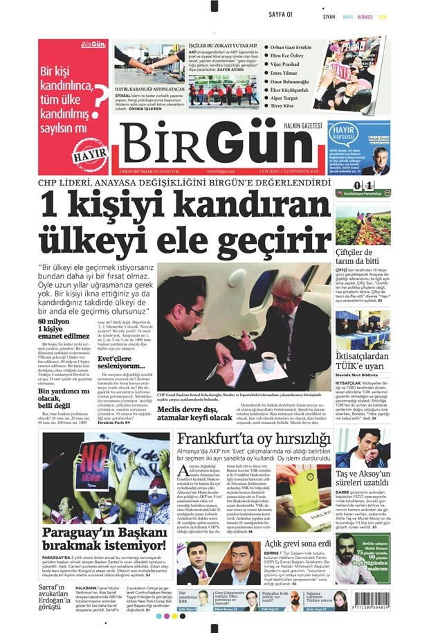 Gazete manşetleri Milliyet - Hürriyet - Sözcü 2 Nisan 2017