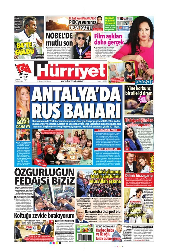 Gazete manşetleri Milliyet - Hürriyet - Sözcü 2 Nisan 2017