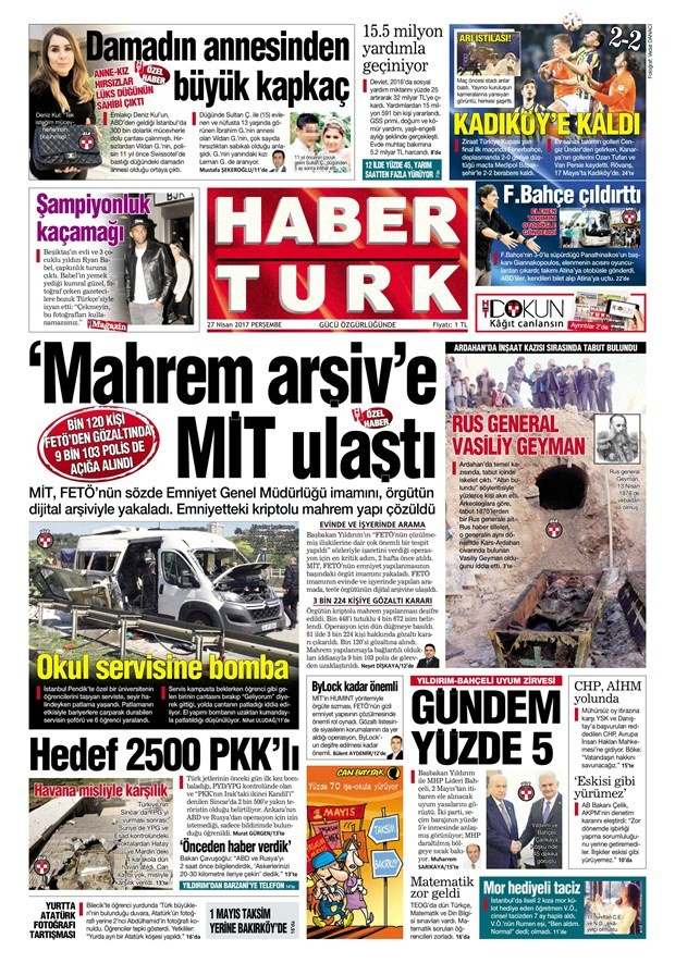 Gazete manşetleri Karar - Sözcü - Aydınlık 27 Nisan 2017