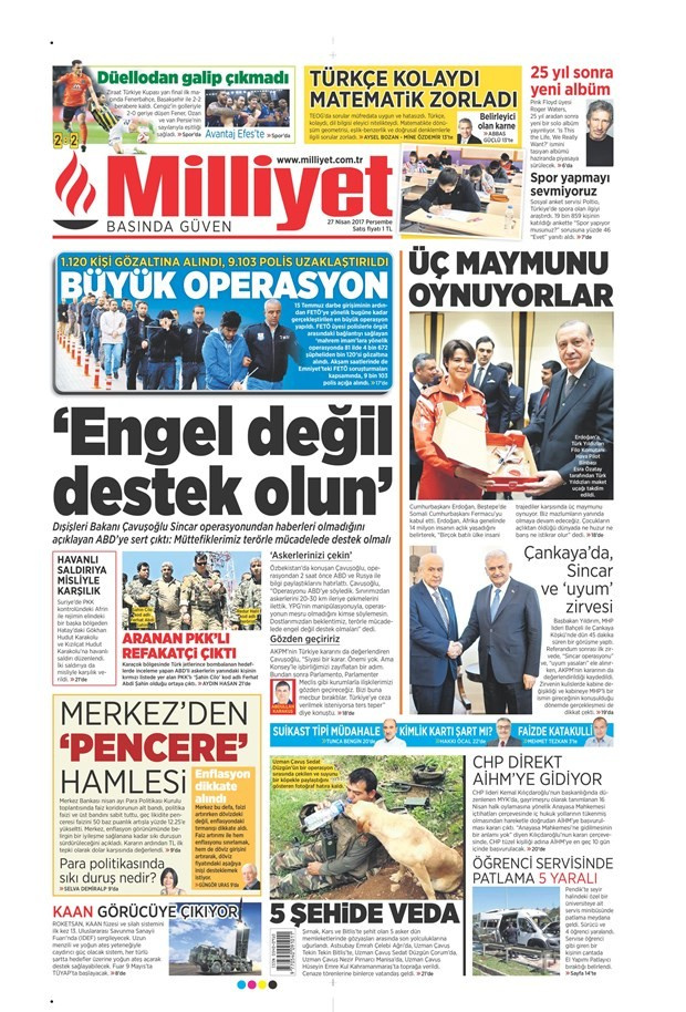 Gazete manşetleri Karar - Sözcü - Aydınlık 27 Nisan 2017