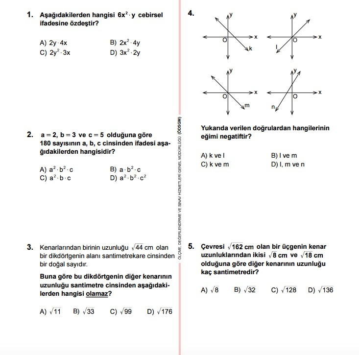 TEOG Matematik soruları ve cevap anahtarları 2017 tüm kitapçıklara göre