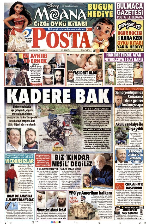 Gazete manşetleri Hürriyet - Sözcü - Milliyet 29 Nisan 2017