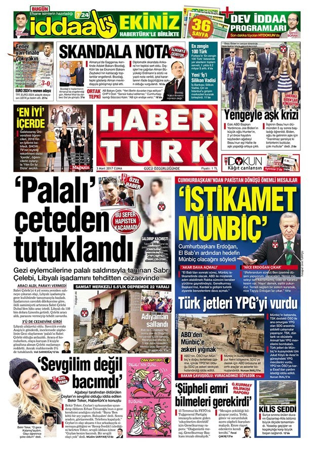 Gazete manşetleri Hürriyet - Habertürk - Sözcü 3 Nisan 2017