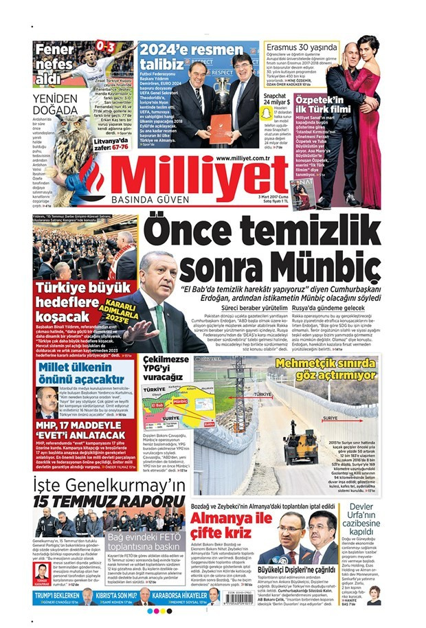 Gazete manşetleri Hürriyet - Habertürk - Sözcü 3 Nisan 2017