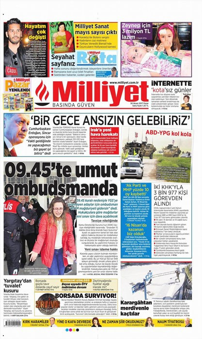 Gazete manşetleri Hürriyet - Sözcü - Sabah 30 Nisan 2017