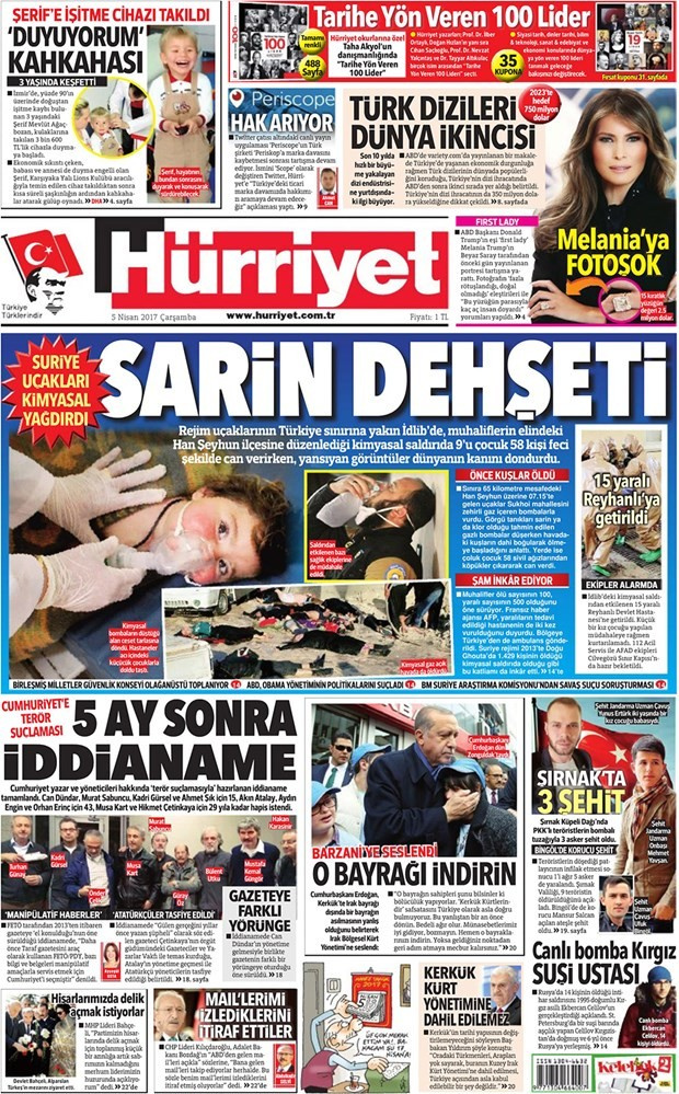 Gazete manşetleri Hürriyet - Vatan - Sözcü 5 Nisan 2017