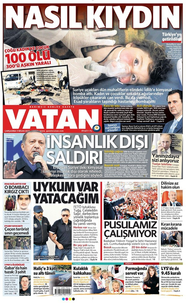 Gazete manşetleri Hürriyet - Vatan - Sözcü 5 Nisan 2017