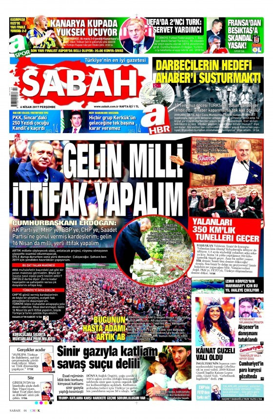 Gazete manşetleri Milliyet - Hürriyet - Sözcü 6 Nisan 2017